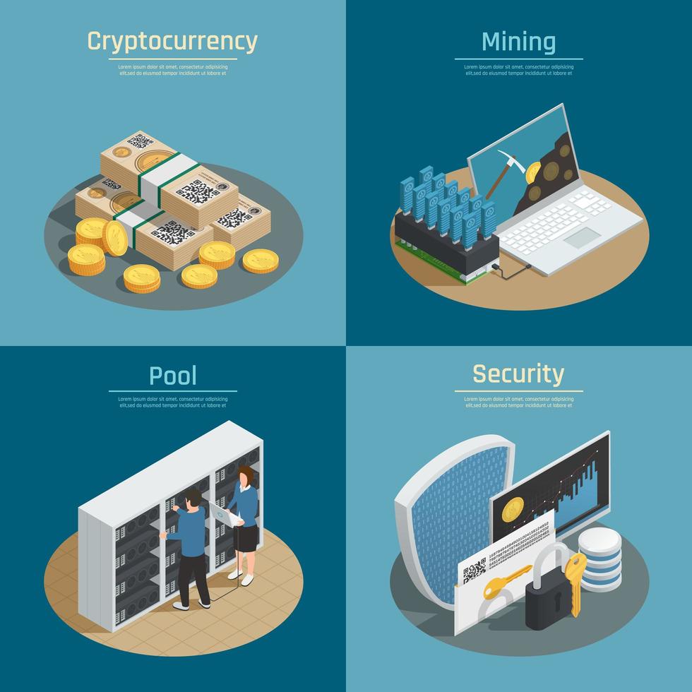 Blockchain cryptocurrency isometric 2x2 vector