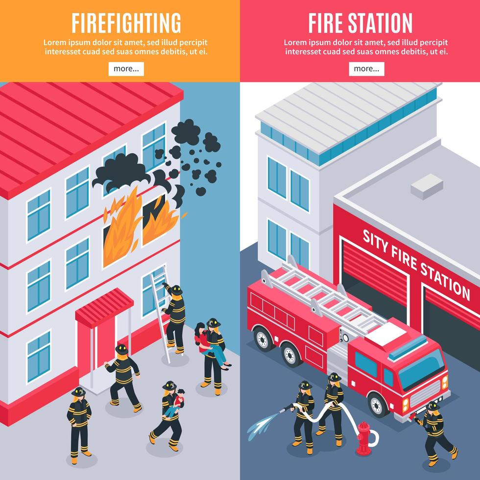 Isometric firefighter banners vector