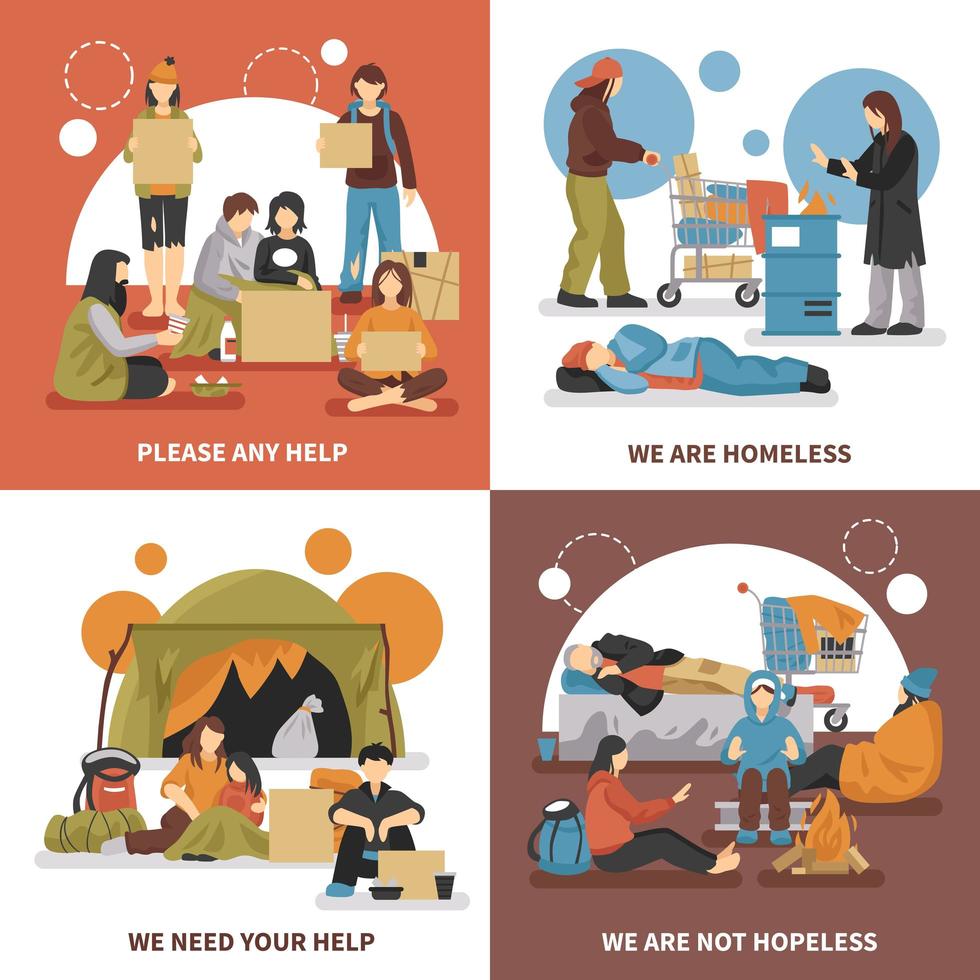 Homeless people set vector
