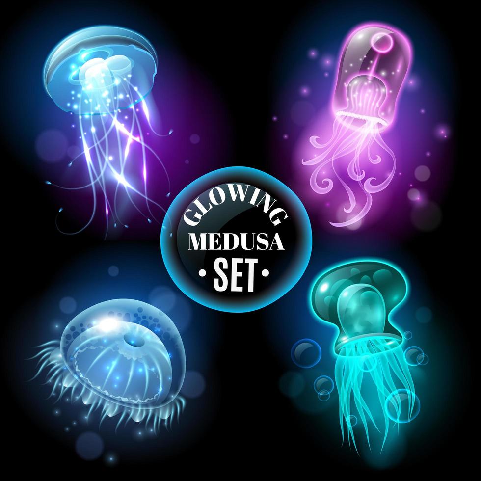 Glowing medusa set vector