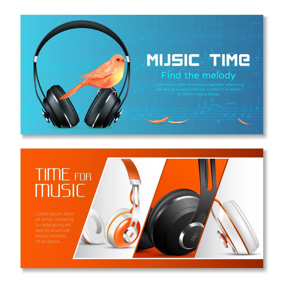 Headphones horizontal banners vector