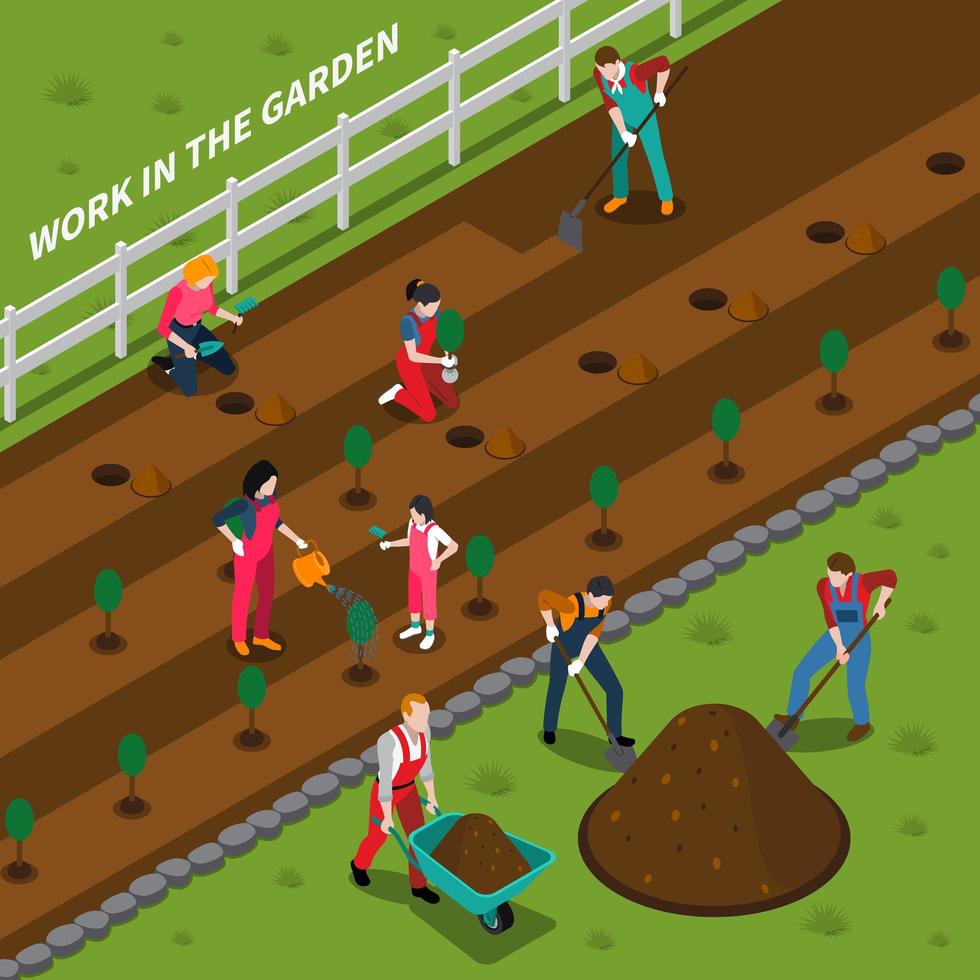 Gardening people isometric vector