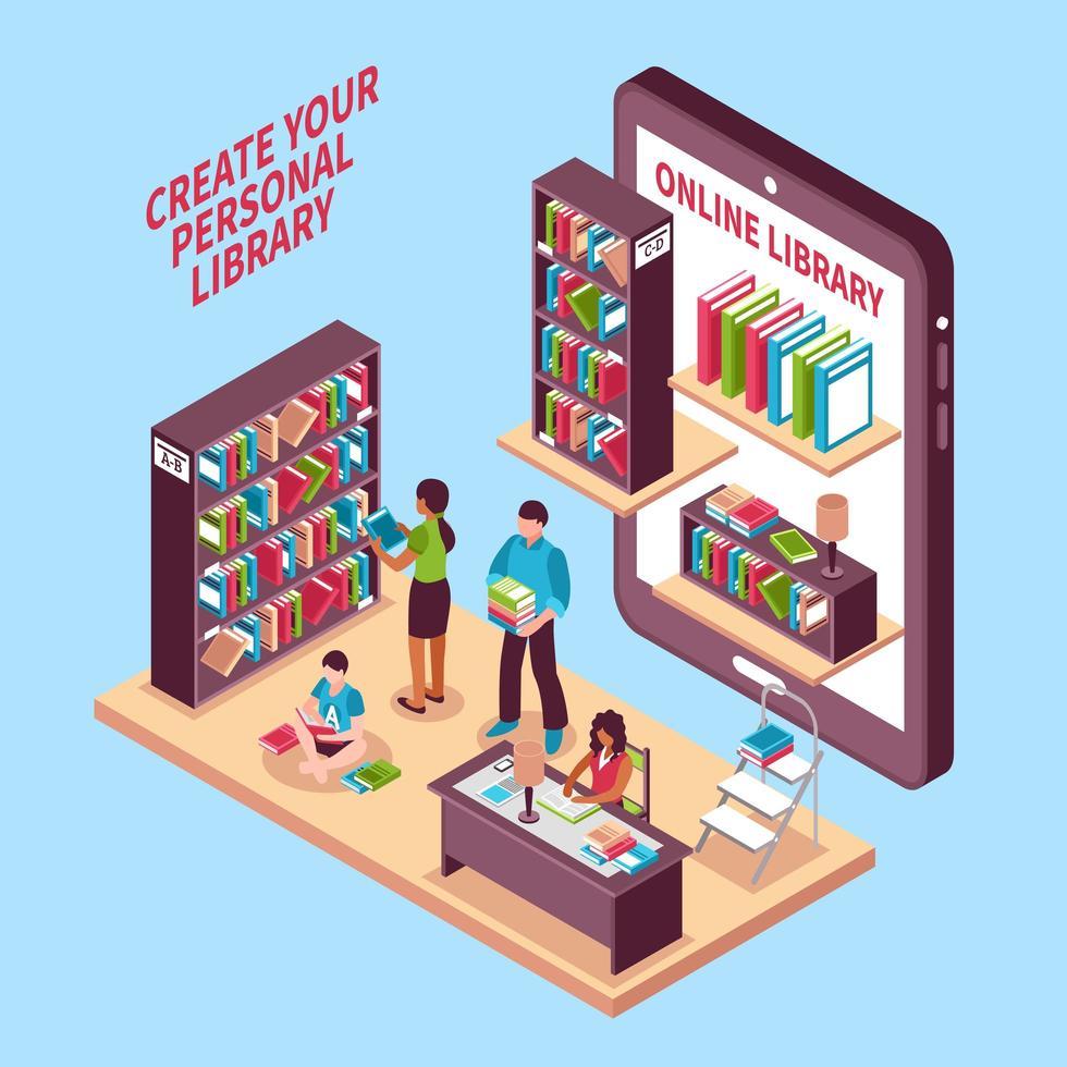 library isometric concept vector