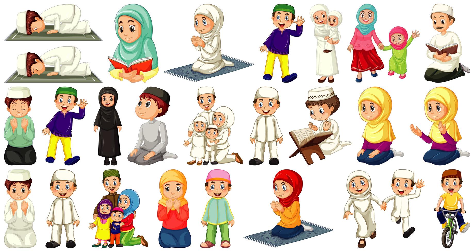 Set of Different Muslim People Character on White Background vector