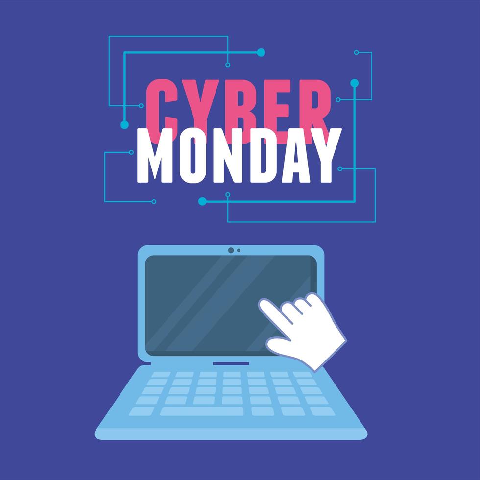 Cyber Monday. Virtual clicking screen on laptop  vector