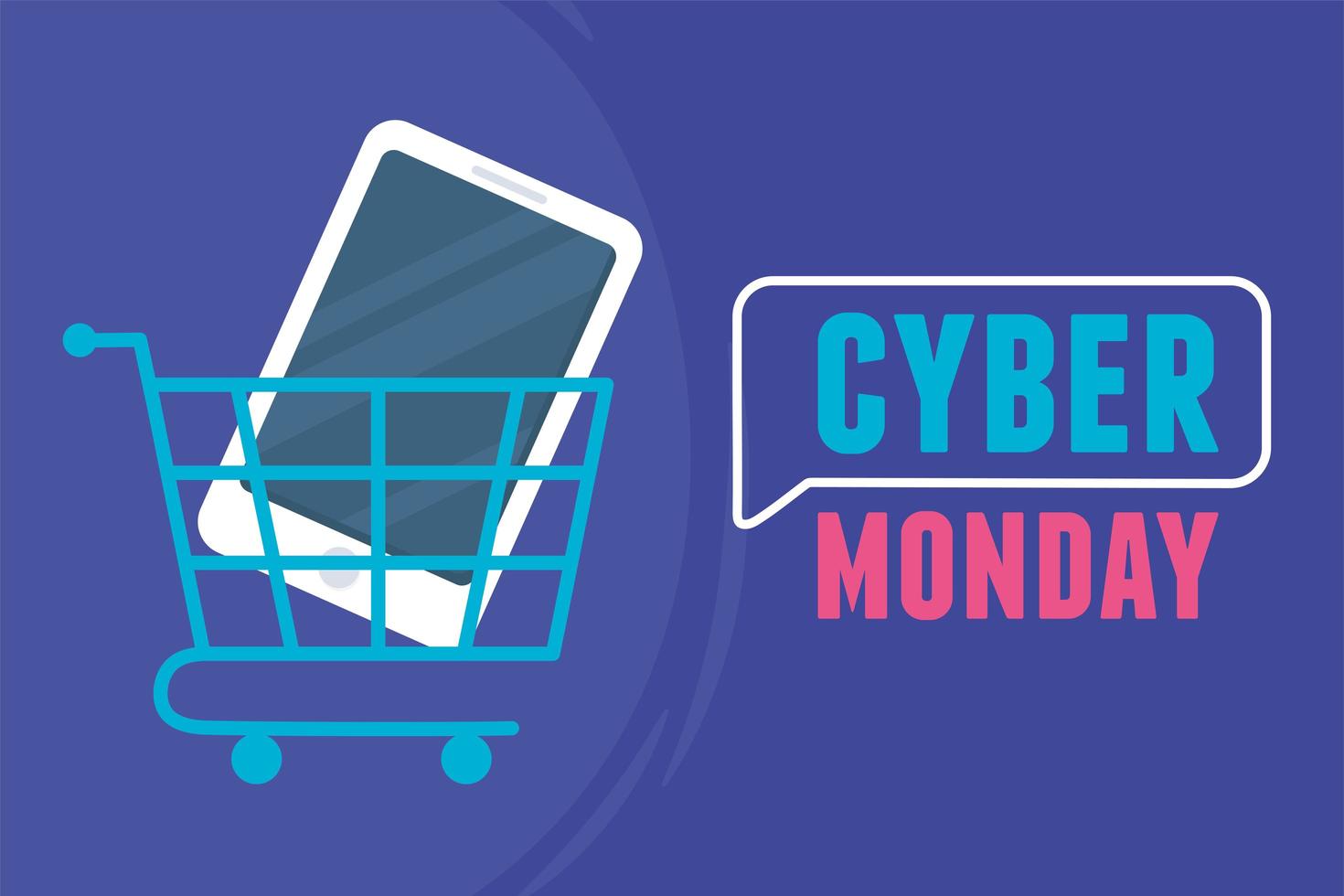 Cyber Monday. Smartphone inside shopping cart vector