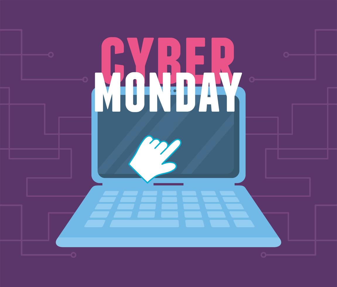 Cyber Monday. Clicking laptop virtual commerce vector