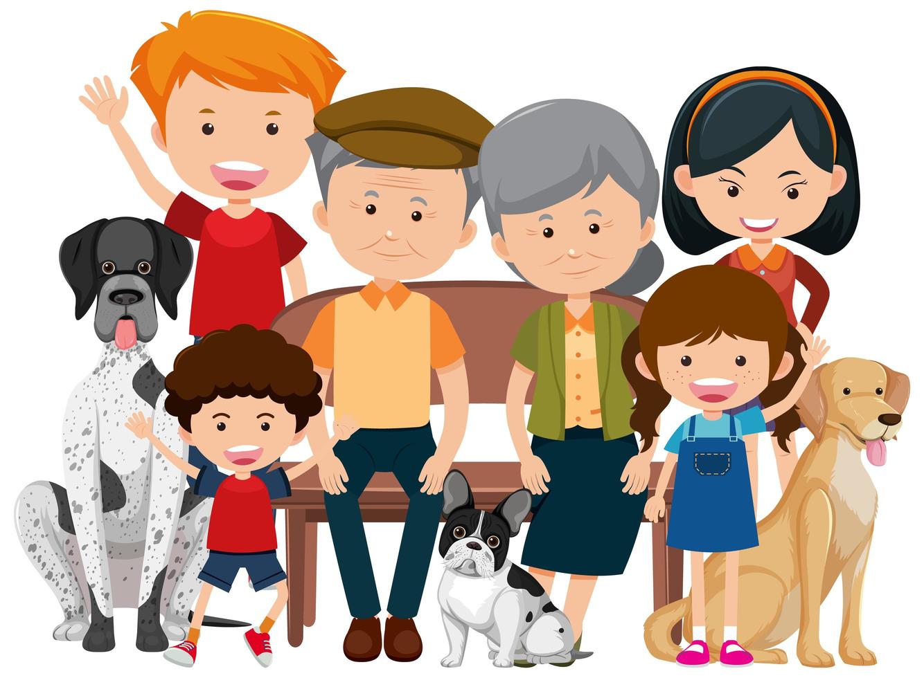 Family Members with Their Pet Dog on White Background vector