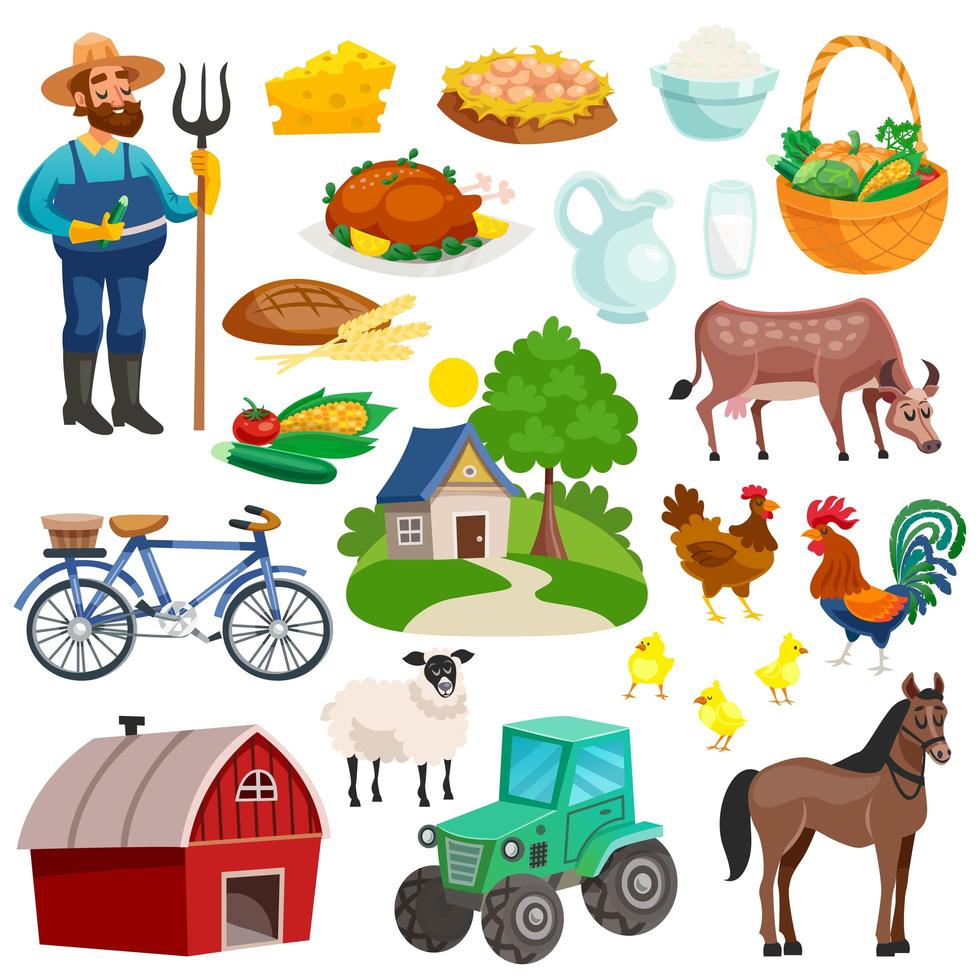 conjunto de estilo de vida rural de granja de campo vector