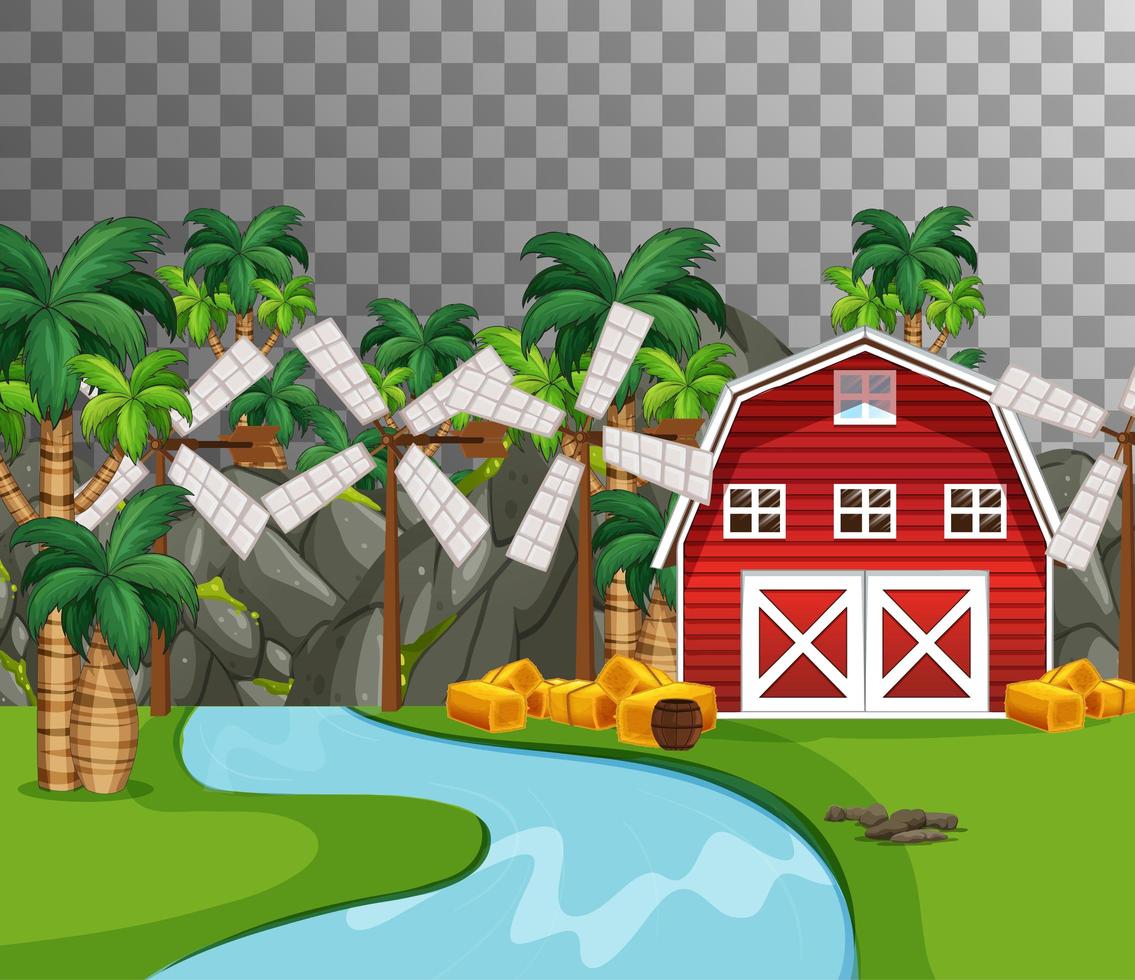 Farm with Red Barn and River Side on Transparent Background vector