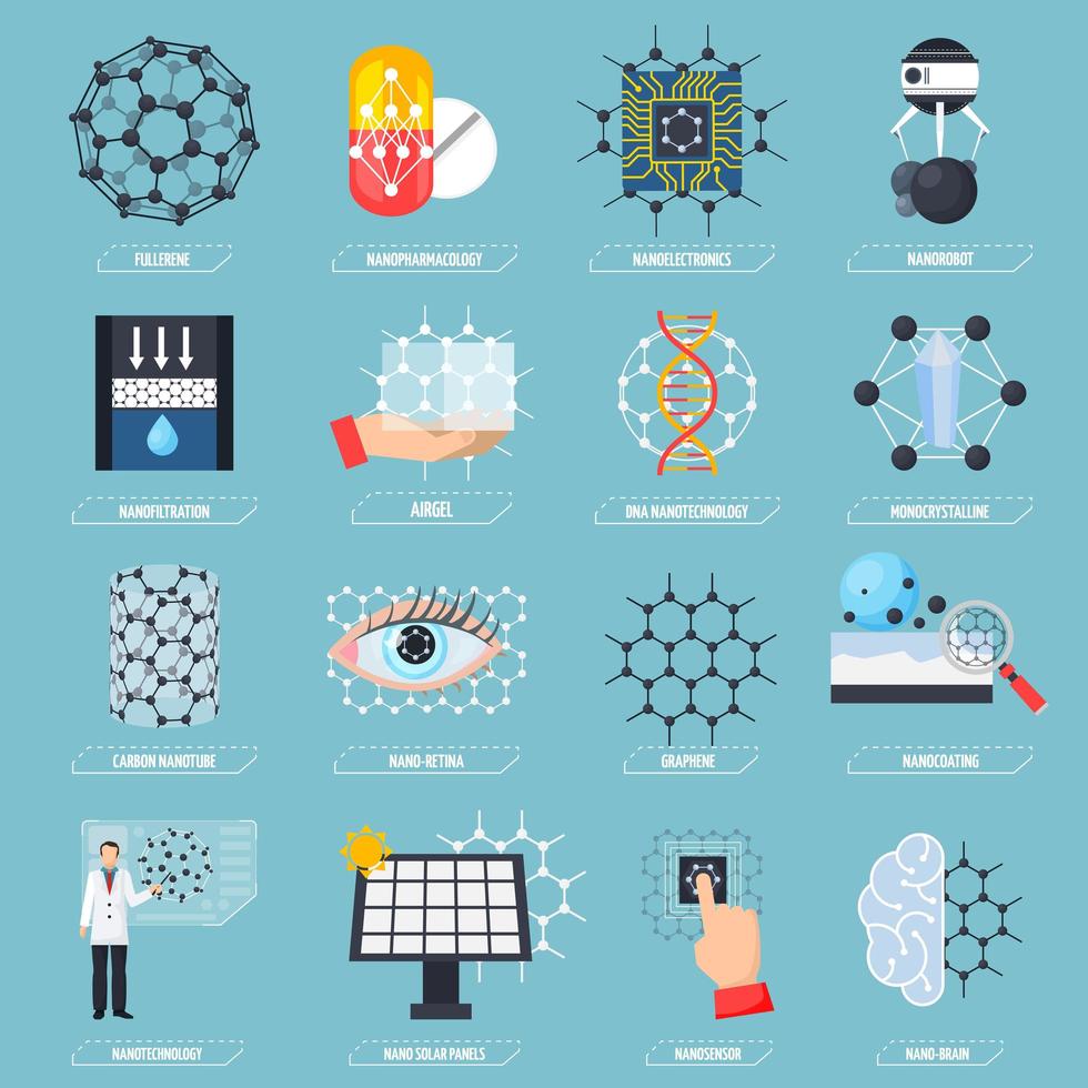 conjunto de iconos de nanotecnología vector