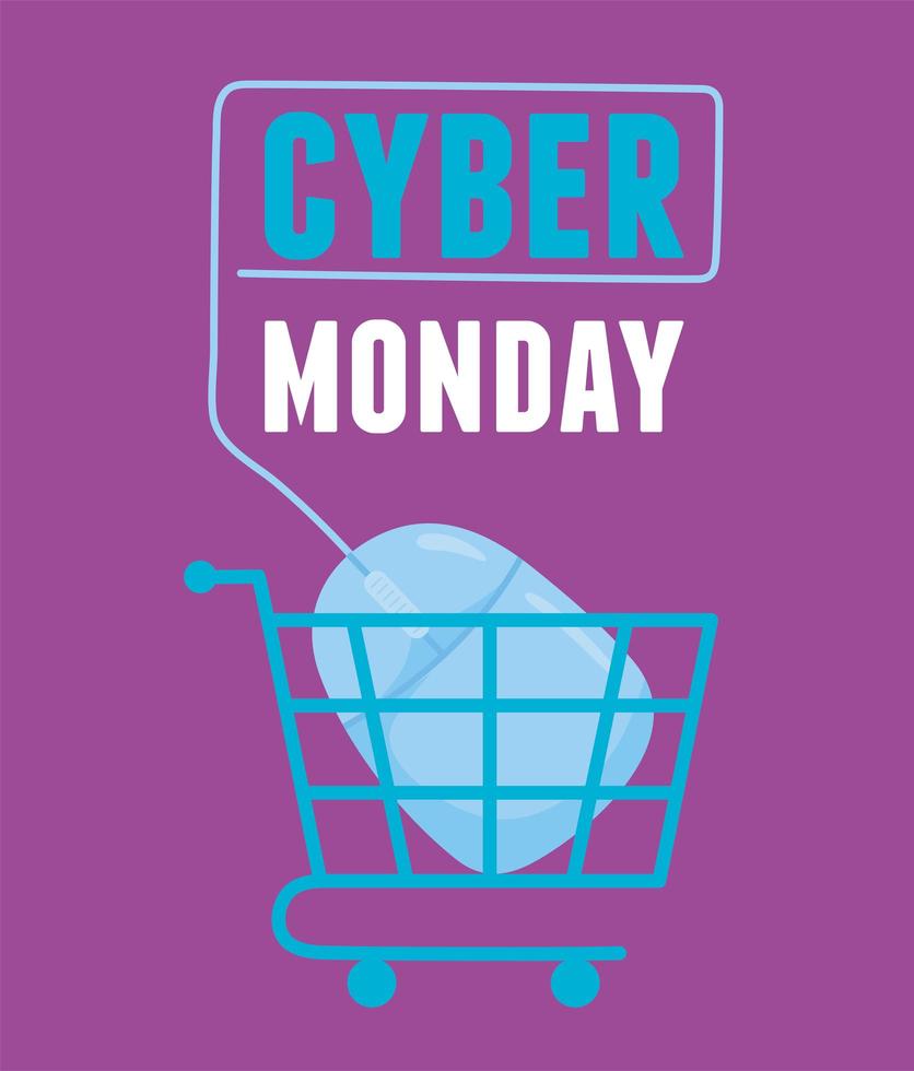 Cyber Monday.  Mouse shopping cart connected  vector