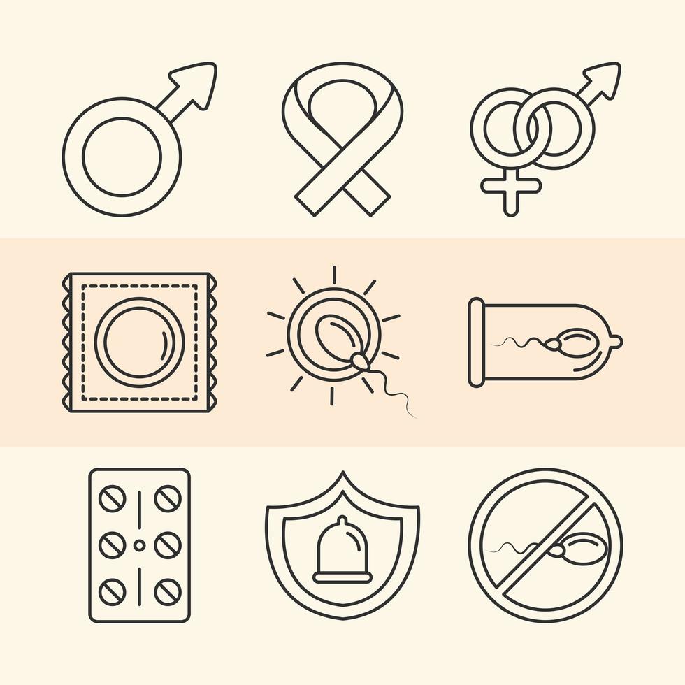 Sexual health. Contraception methods icons  vector