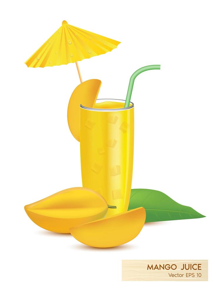 Realistic mango juice with fruit slices  vector