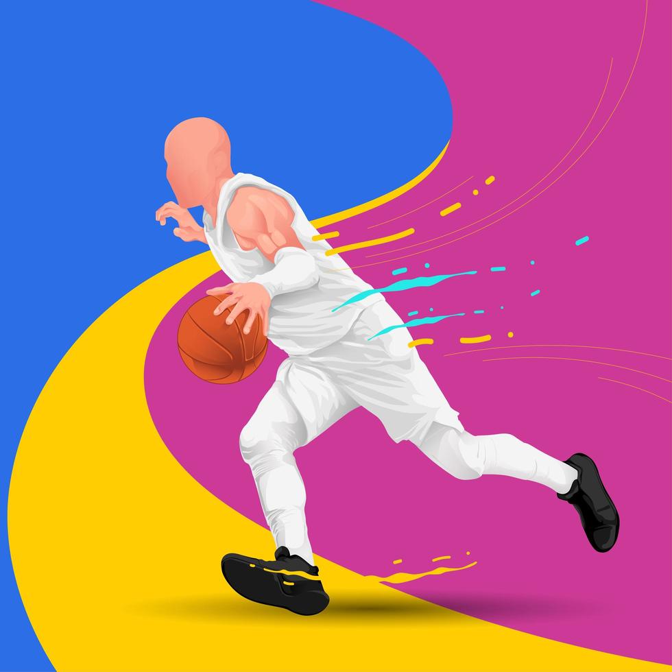 Man dribbling basketball background  vector