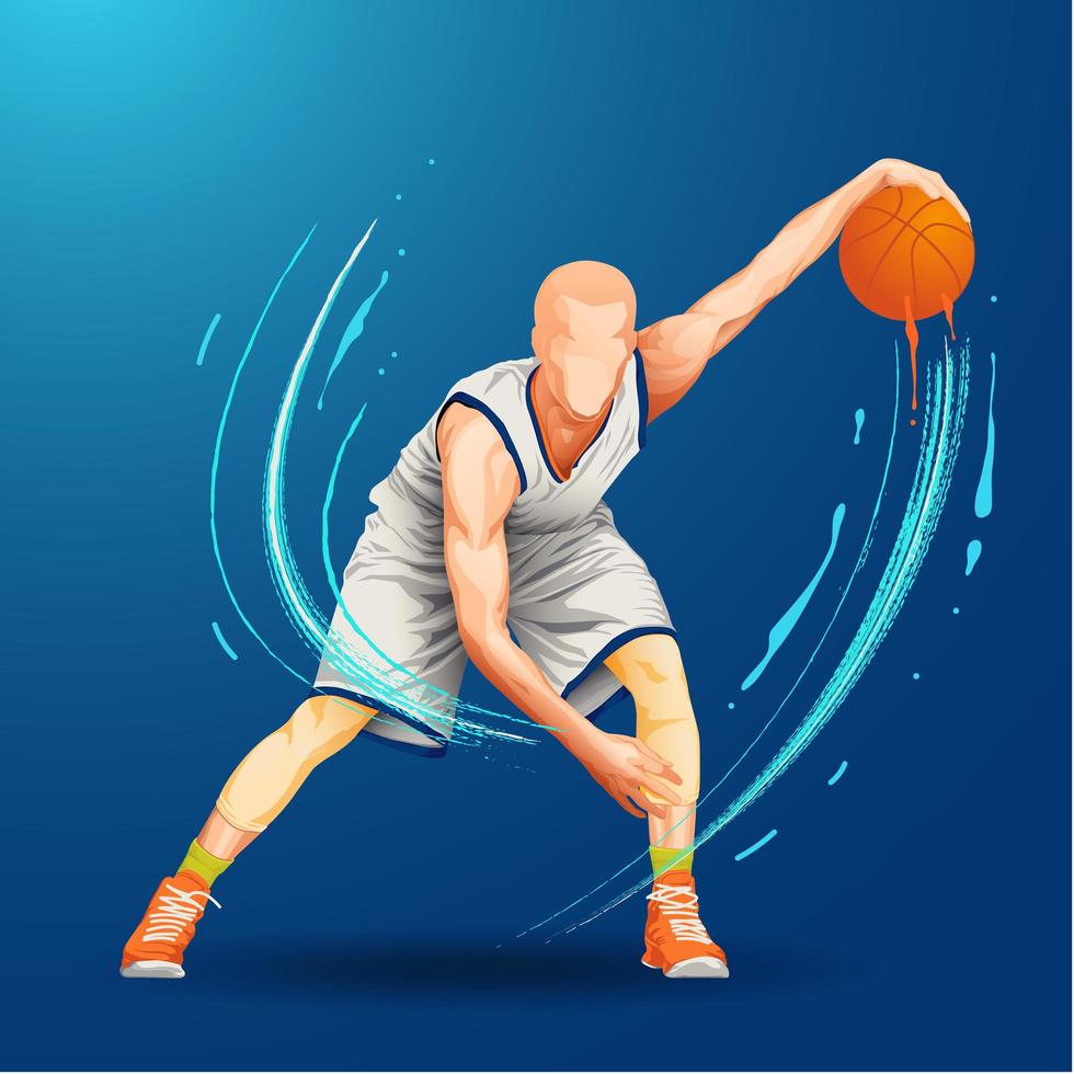 jugador de baloncesto botando la pelota vector