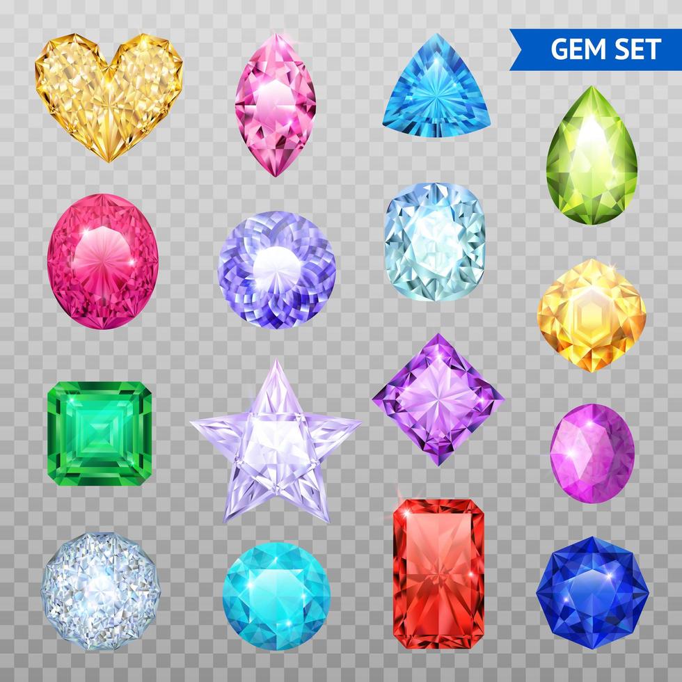 Colorful gemstones transparent set vector