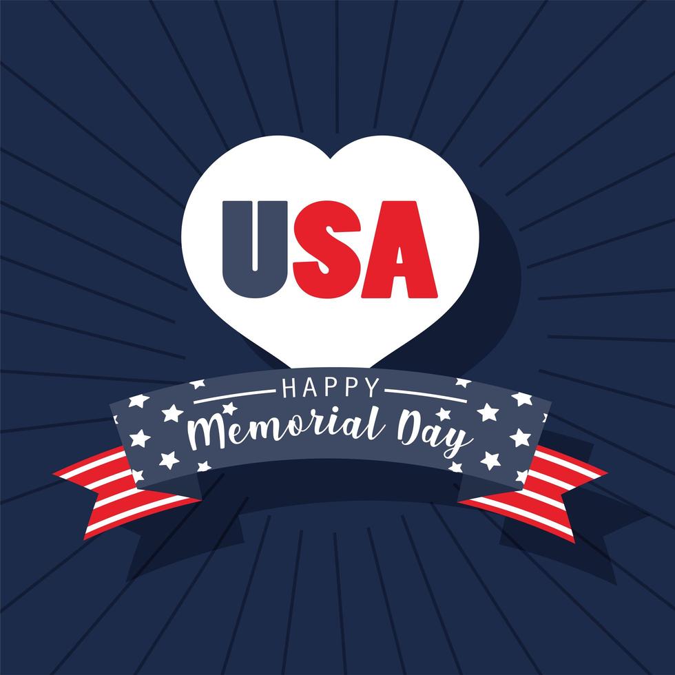 USA heart and ribbon of Memorial Day vector