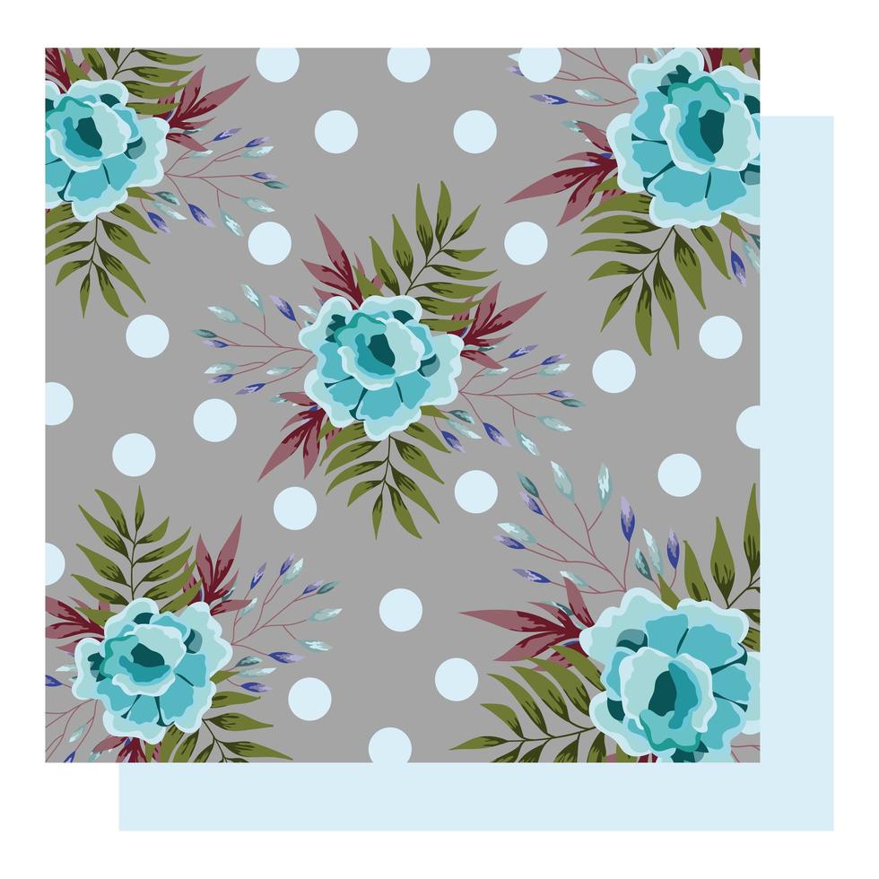 Floral arrangements for greeting card. Blue dots background vector