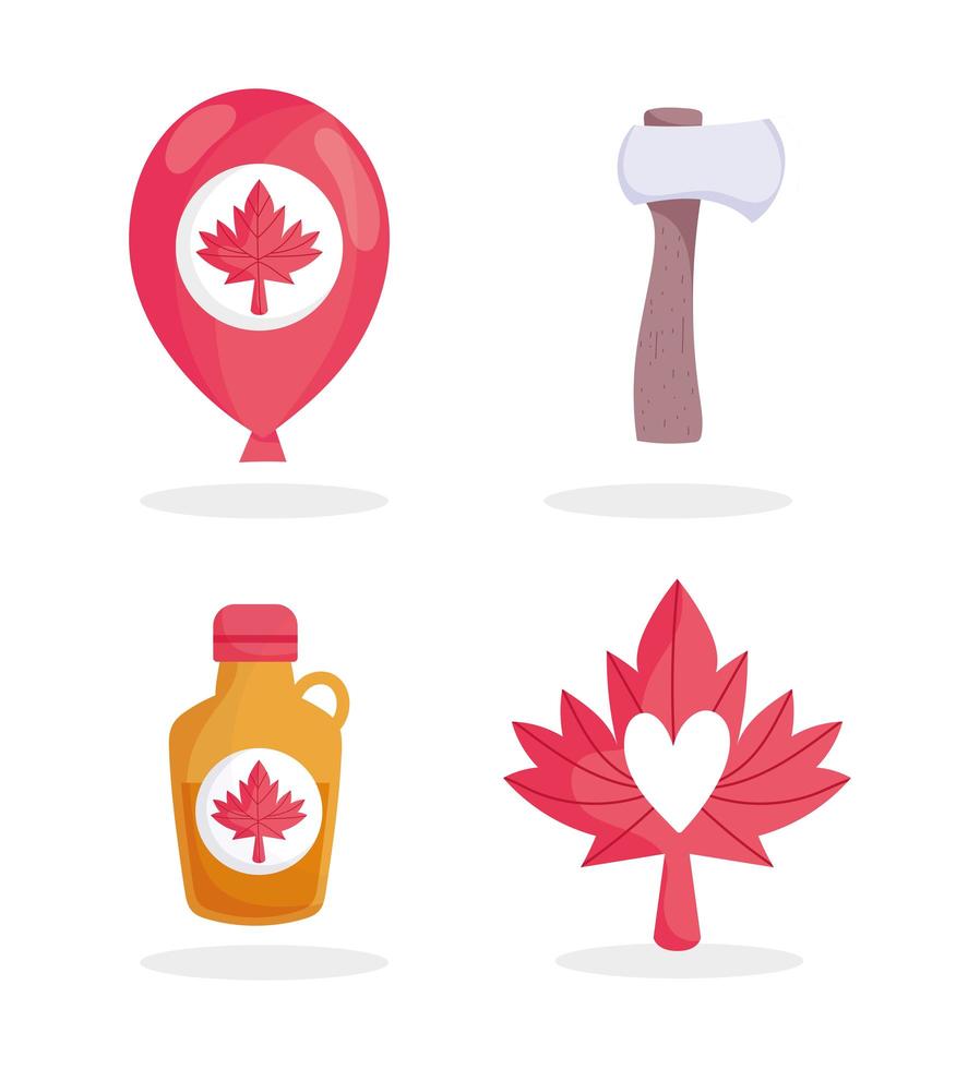 Canadian maple syrup, balloon, axe and leaf vector