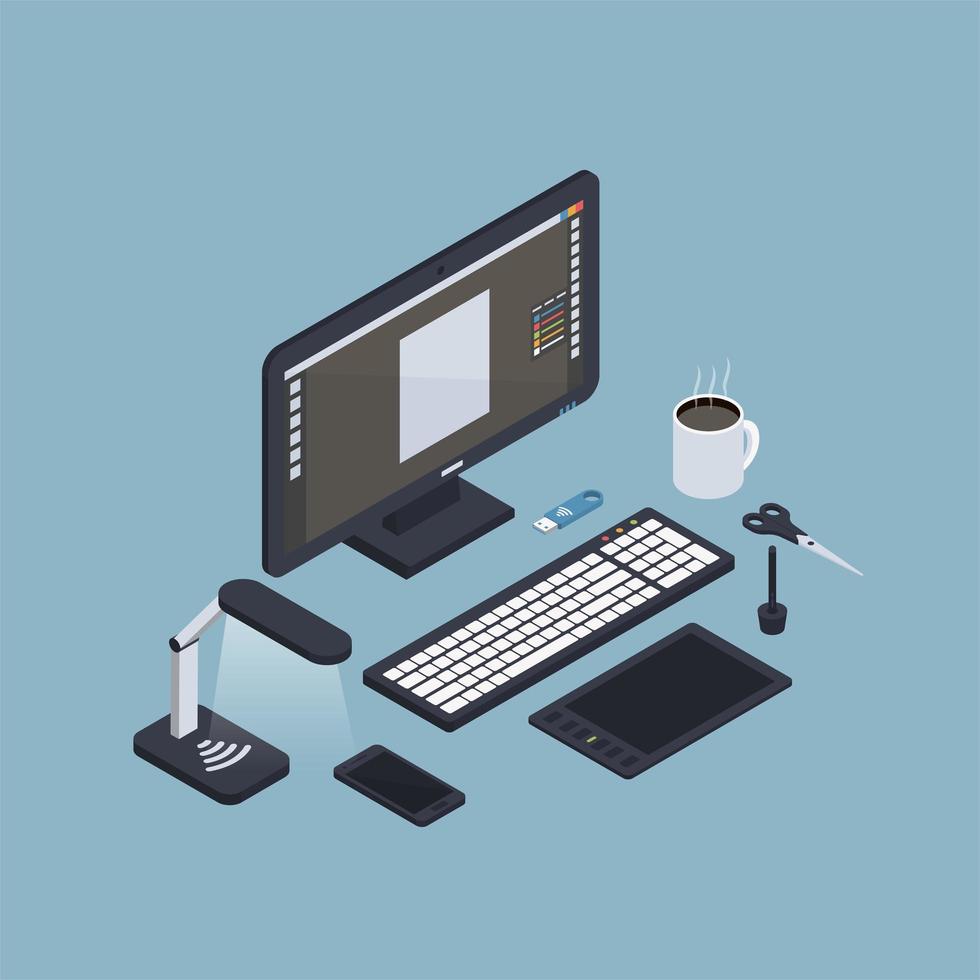 Isometric Workplace Background vector