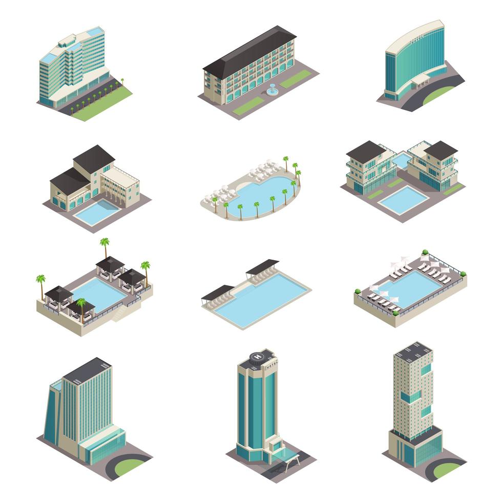 edificios de hoteles de lujo isométricos vector