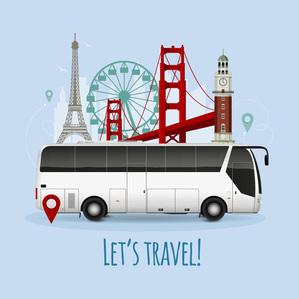 Touristic attractions and tour bus  vector