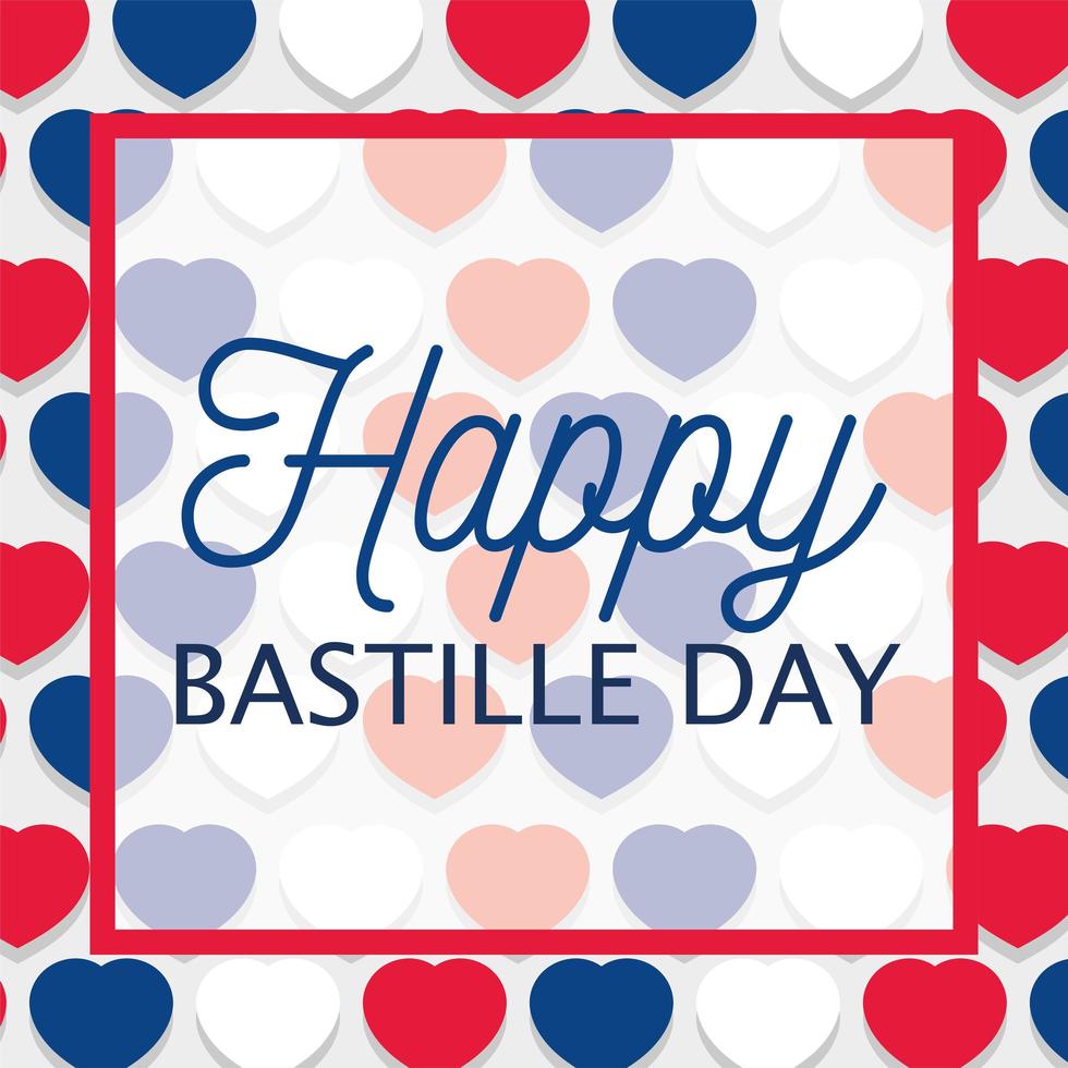Hearts background of happy Bastille day  vector