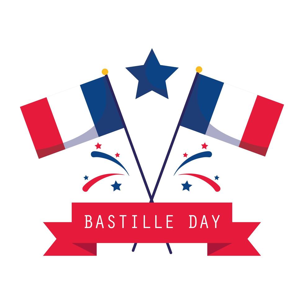 Flags, star and ribbon of happy Bastille day vector
