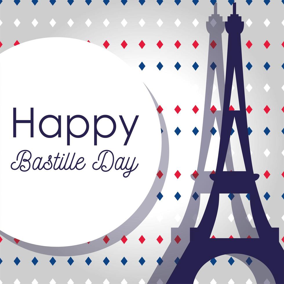 torre eiffel y círculo del feliz día de la bastilla vector