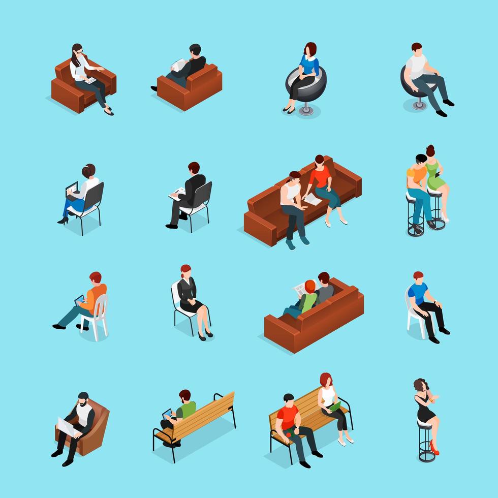 Isometric set of seated people  vector