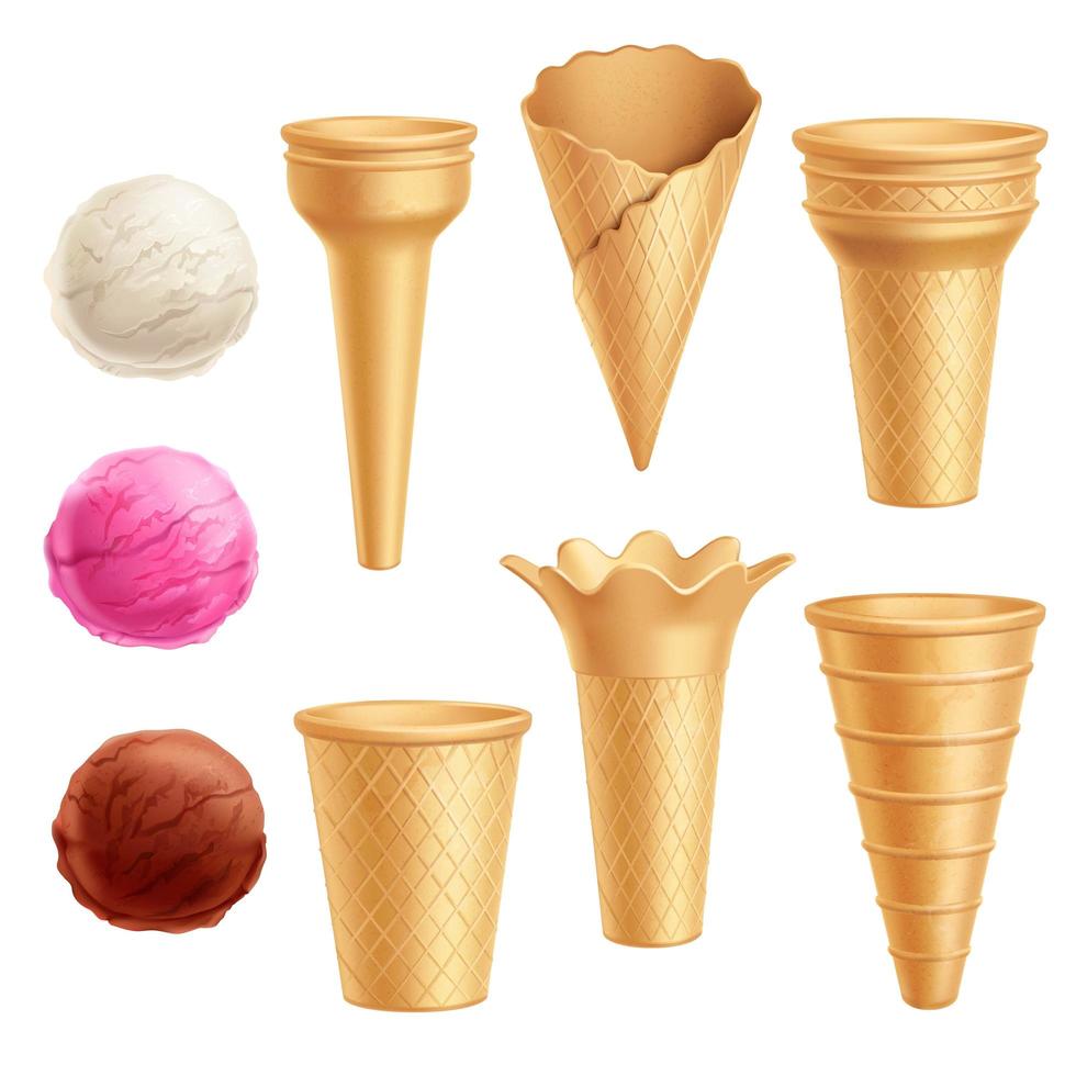 Ice Cream Cones Scoops Realistic vector