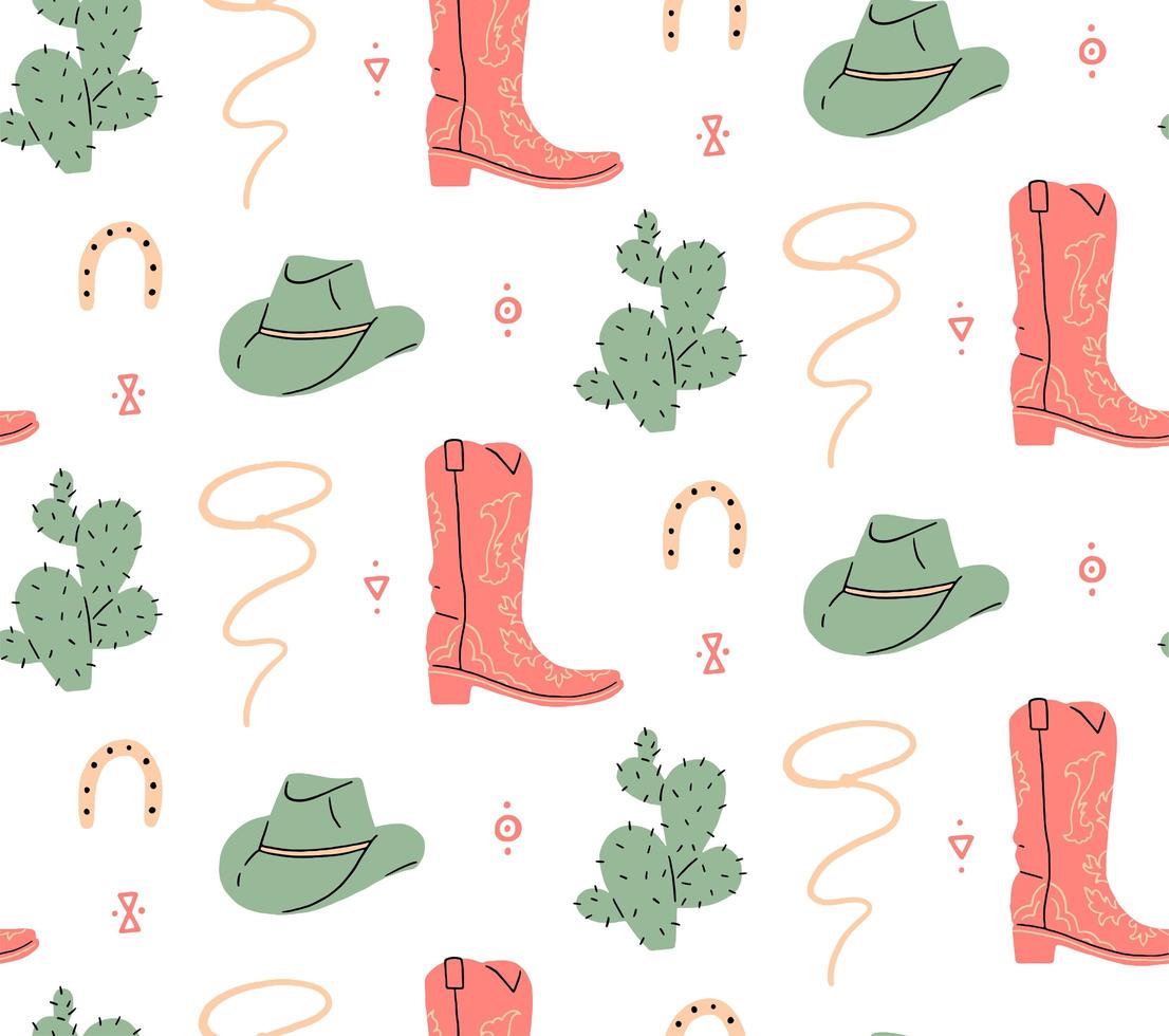 Wild west cowboy boot and hat seamless pattern vector