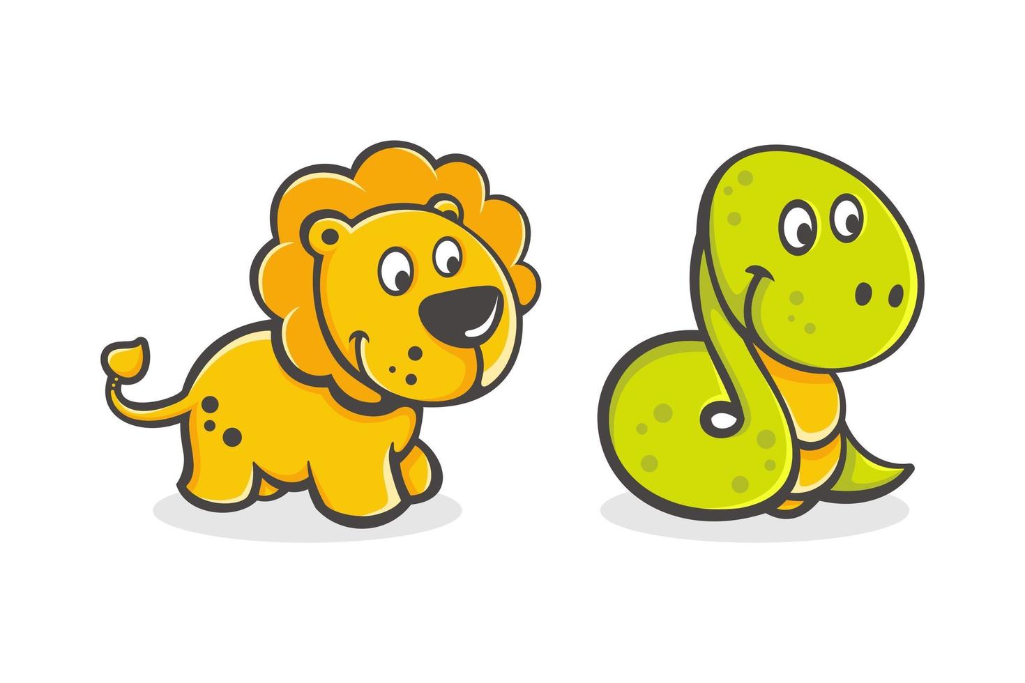 conjunto de dibujos animados lindo bebé león y serpiente vector