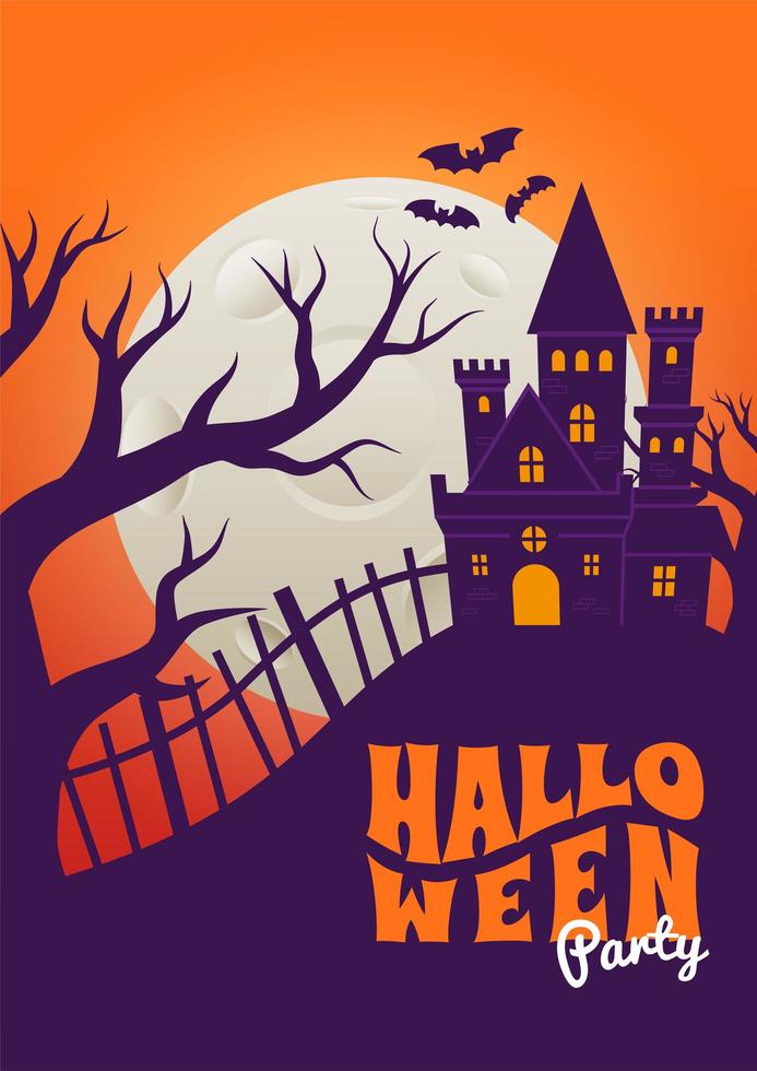 Halloween Poster with Creepy Castle Silhouette Scene vector