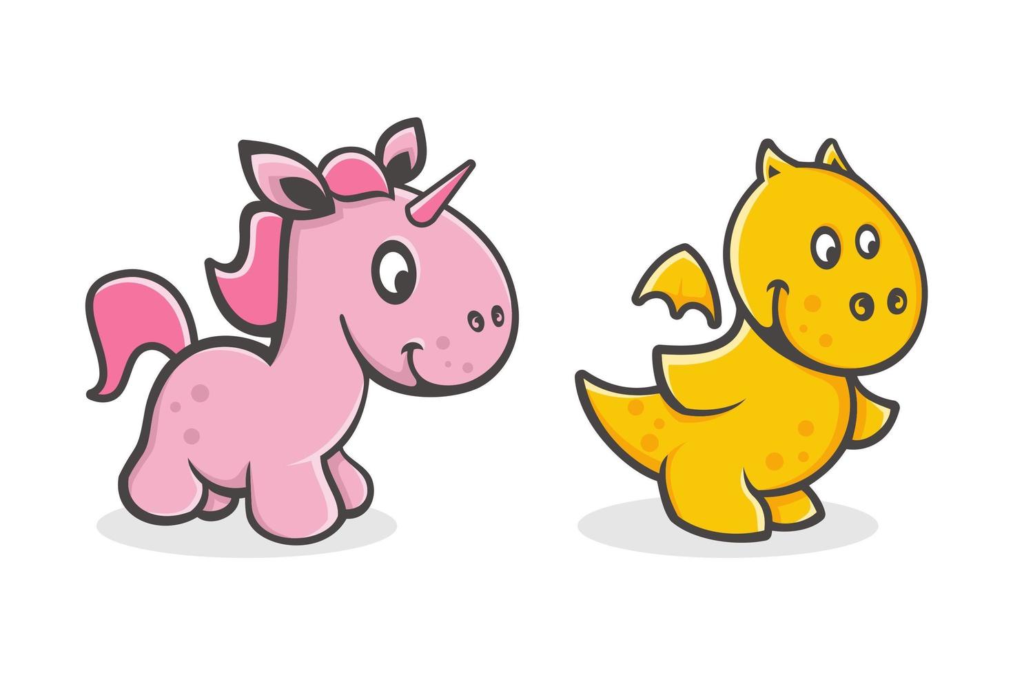 conjunto de dibujos animados lindo bebé unicornio y dragón vector