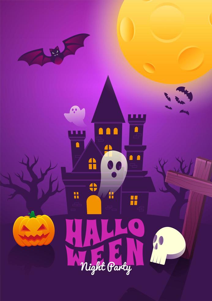 Halloween Poster with Haunted House Scene vector