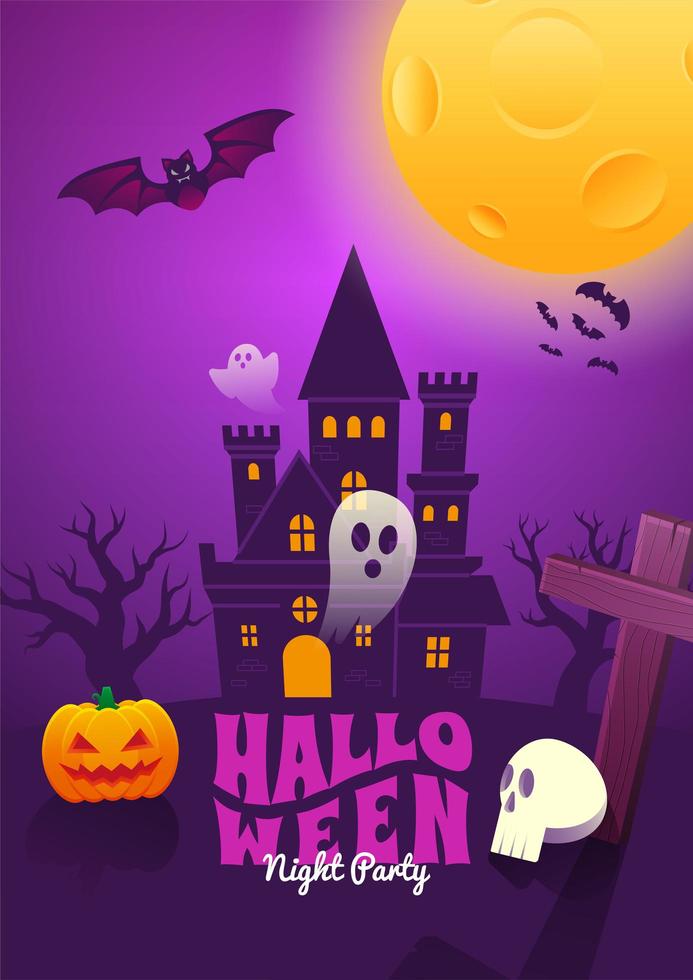 cartel de halloween con escena de casa embrujada vector