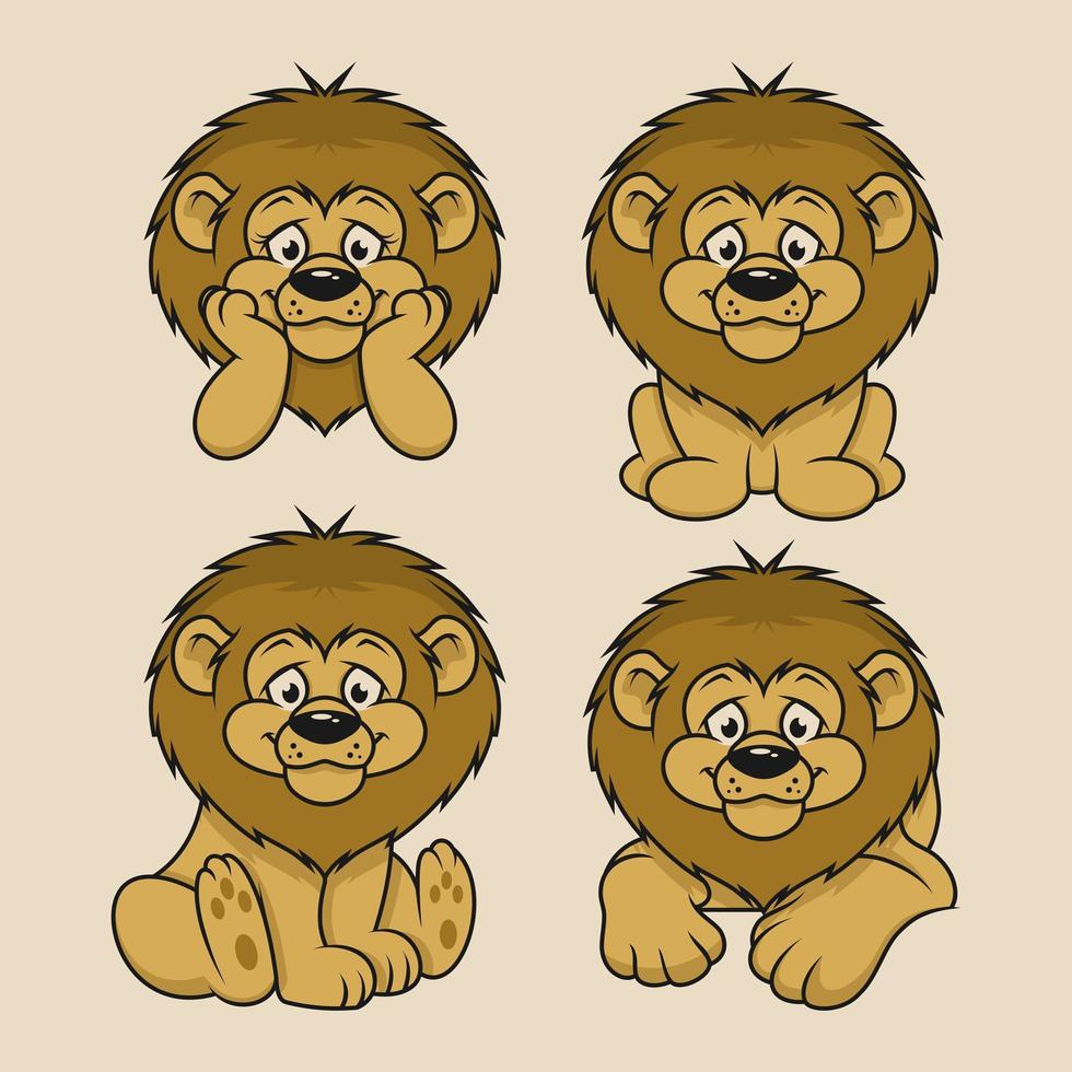 4 Set Lion cartoon character design vector