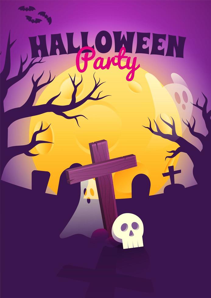 Halloween Poster with Creepy Cemetary at Night vector