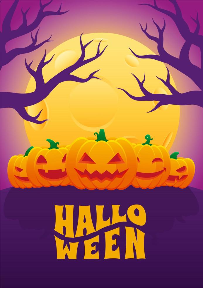 Halloween Poster with Five Jack O Lanterns vector