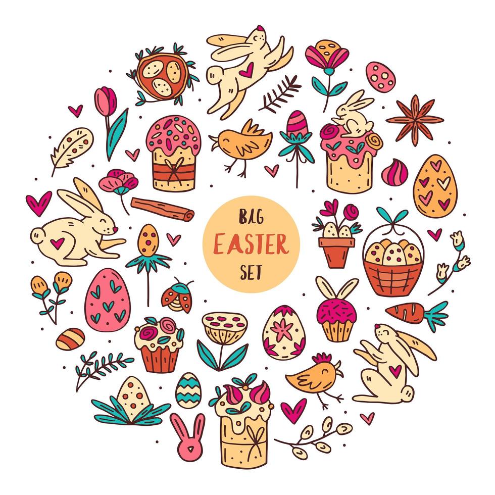Set of hand drawn doodle Easter elements vector