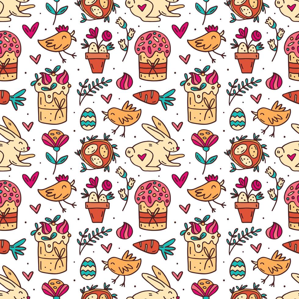 Cute funny Easter doodle pattern vector
