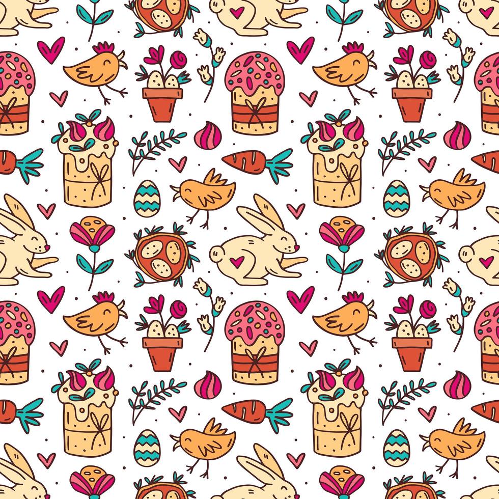 Cute funny Easter doodle pattern vector