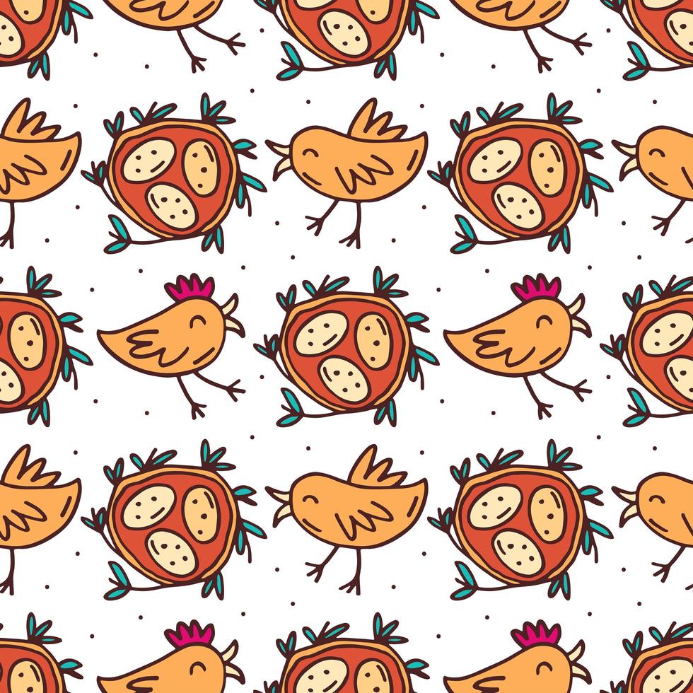 Birds with nest and eggs hand drawn seamless pattern vector