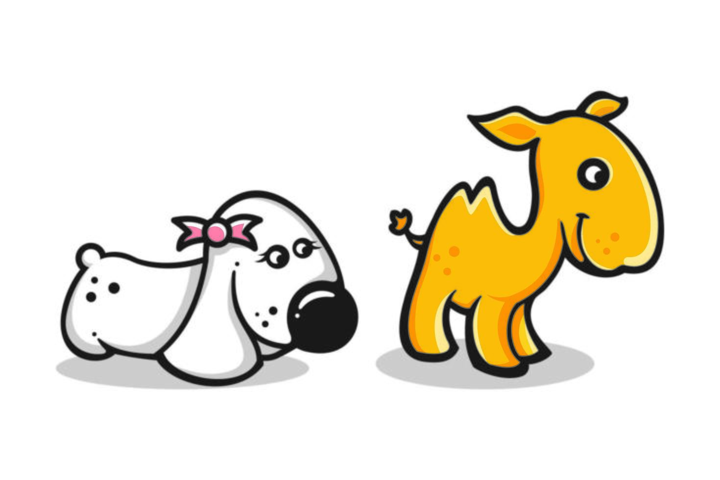 Set of cute cartoon baby dogs and camels vector
