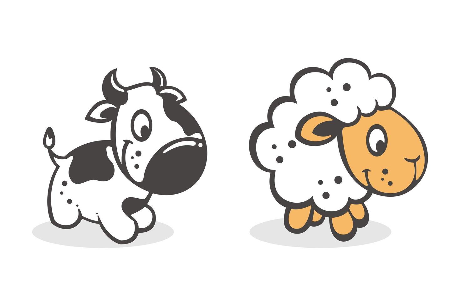 Set of cute cartoon baby cow and goat vector