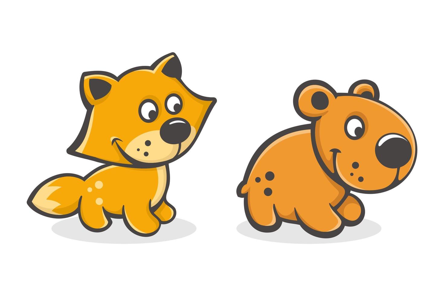 conjunto de dibujos animados lindo bebé zorro y oso vector
