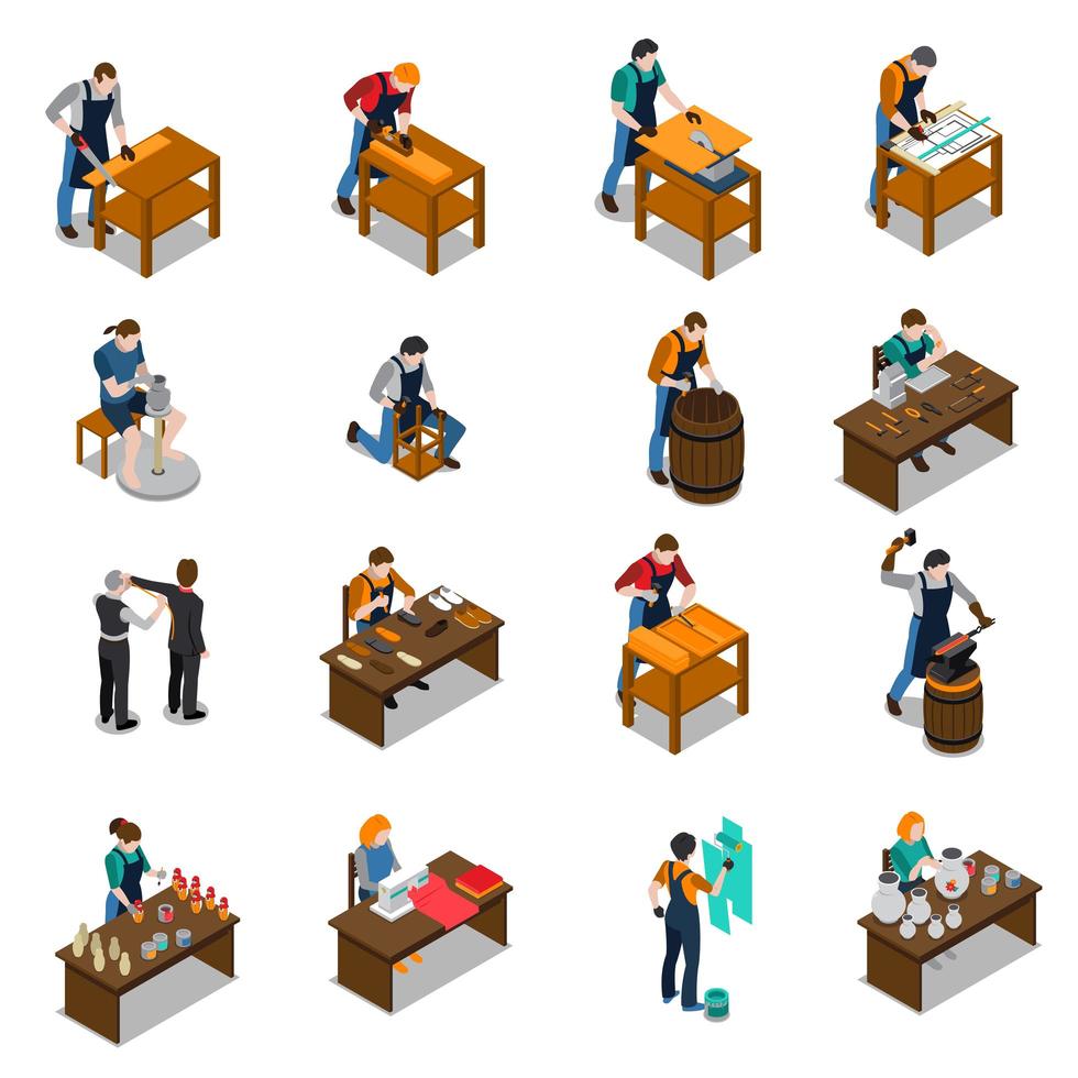 Set of isometric craft makers working vector