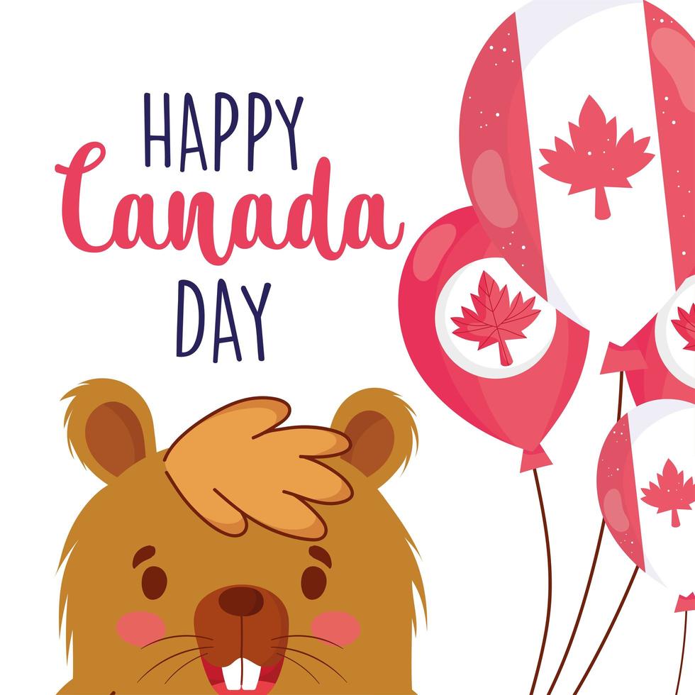 castor con globos canadienses para el feliz día de canadá vector